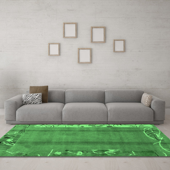 Machine Washable Abstract Emerald Green Modern Area Rugs in a Living Room,, wshabs1884emgrn