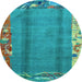 Round Machine Washable Abstract Light Blue Modern Rug, wshabs1884lblu