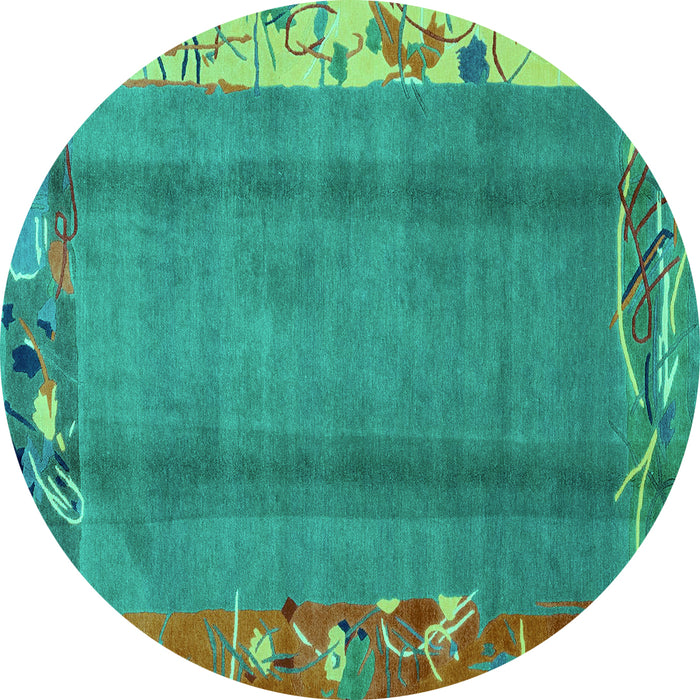 Round Machine Washable Abstract Turquoise Modern Area Rugs, wshabs1884turq