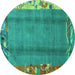 Round Machine Washable Abstract Turquoise Modern Area Rugs, wshabs1884turq