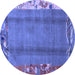 Round Machine Washable Abstract Blue Modern Rug, wshabs1884blu