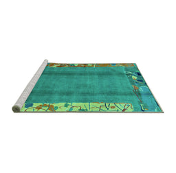 Sideview of Machine Washable Abstract Turquoise Modern Area Rugs, wshabs1884turq