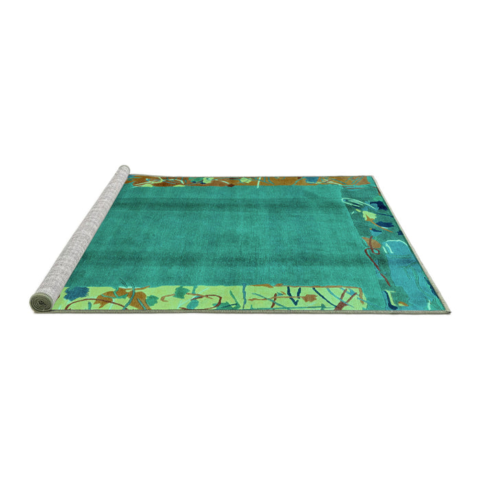 Sideview of Machine Washable Abstract Turquoise Modern Area Rugs, wshabs1884turq
