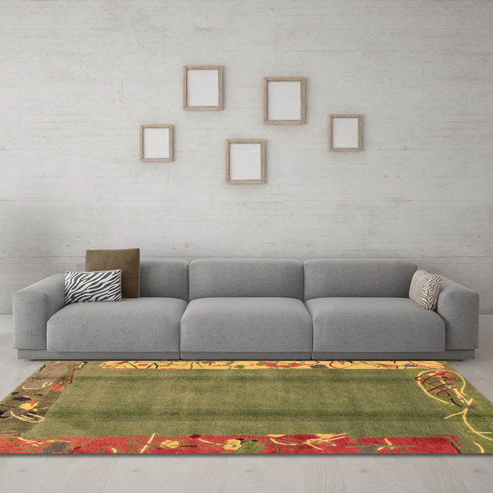 Machine Washable Abstract Brown Modern Rug in a Living Room,, wshabs1884brn