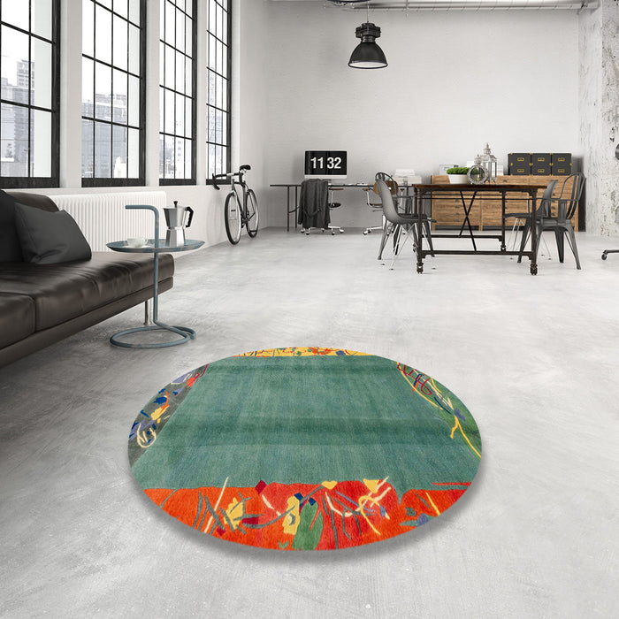 Round Abstract Carbon Gray Modern Rug in a Office, abs1884