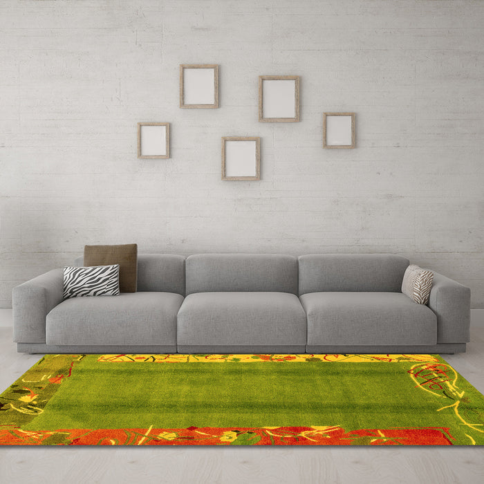 Machine Washable Abstract Yellow Modern Rug in a Living Room, wshabs1884yw