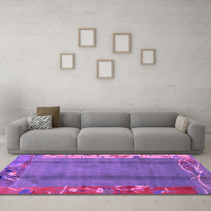 Machine Washable Abstract Purple Modern Area Rugs in a Living Room, wshabs1884pur