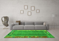 Machine Washable Abstract Green Modern Rug, wshabs1884grn