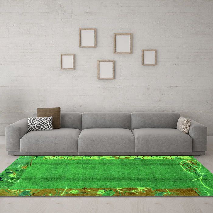 Machine Washable Abstract Green Modern Area Rugs in a Living Room,, wshabs1884grn
