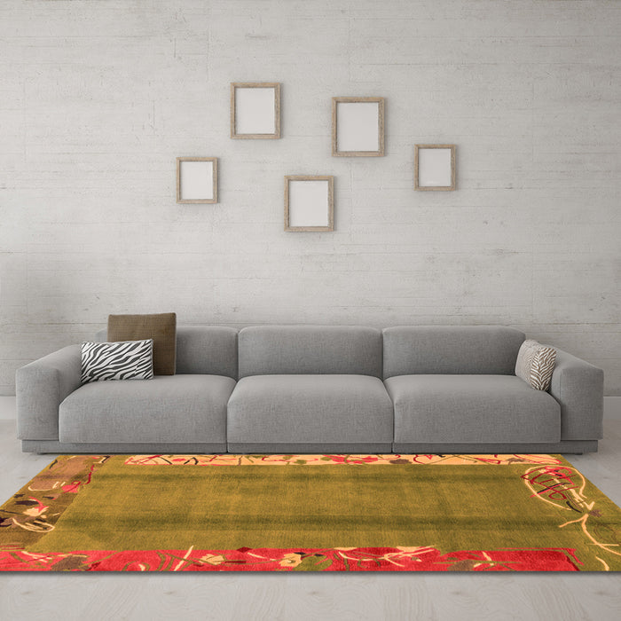 Machine Washable Abstract Orange Modern Area Rugs in a Living Room, wshabs1884org