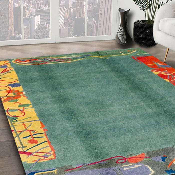 Machine Washable Abstract Carbon Gray Rug in a Family Room, wshabs1884