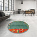 Round Machine Washable Abstract Carbon Gray Rug in a Office, wshabs1884