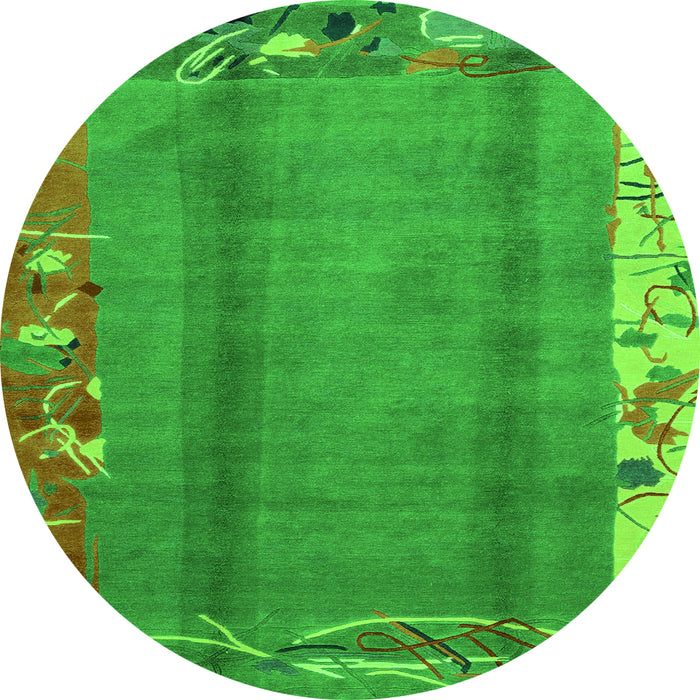 Round Machine Washable Abstract Green Modern Area Rugs, wshabs1884grn