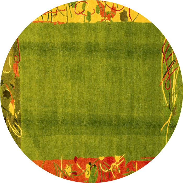 Round Abstract Yellow Modern Rug, abs1884yw