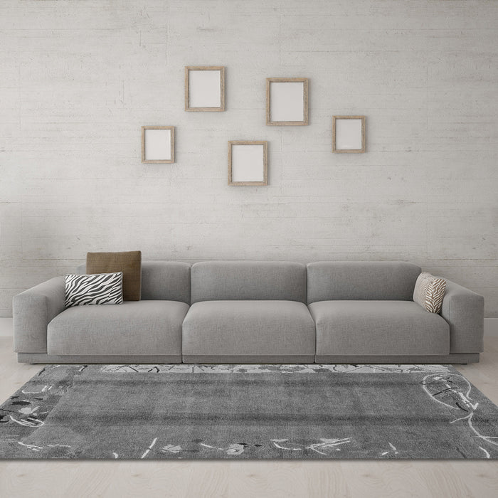 Machine Washable Abstract Gray Modern Rug in a Living Room,, wshabs1884gry