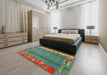 Machine Washable Abstract Carbon Gray Rug in a Bedroom, wshabs1884