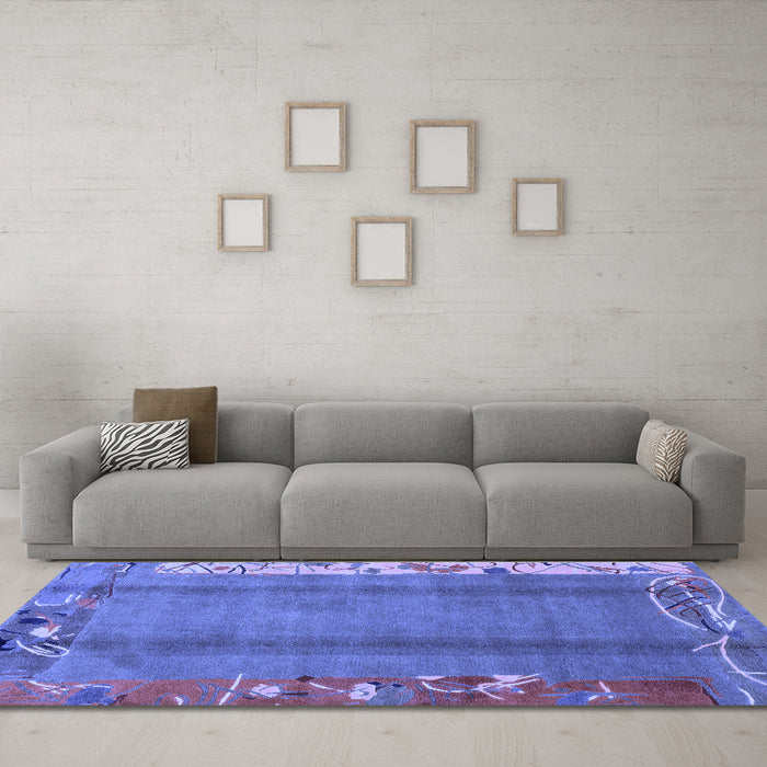 Machine Washable Abstract Blue Modern Rug in a Living Room, wshabs1884blu