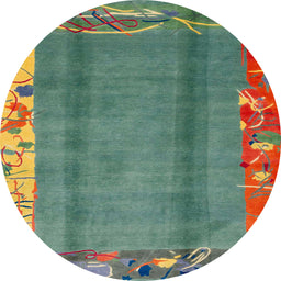 Round Machine Washable Abstract Carbon Gray Rug, wshabs1884