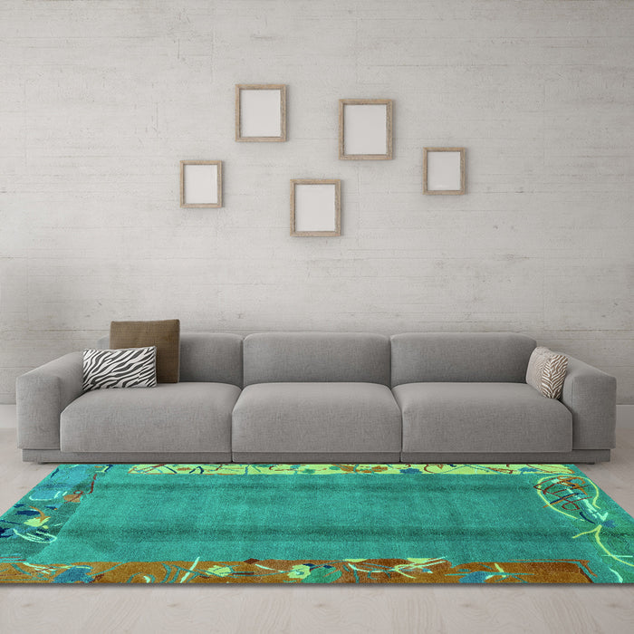 Machine Washable Abstract Turquoise Modern Area Rugs in a Living Room,, wshabs1884turq