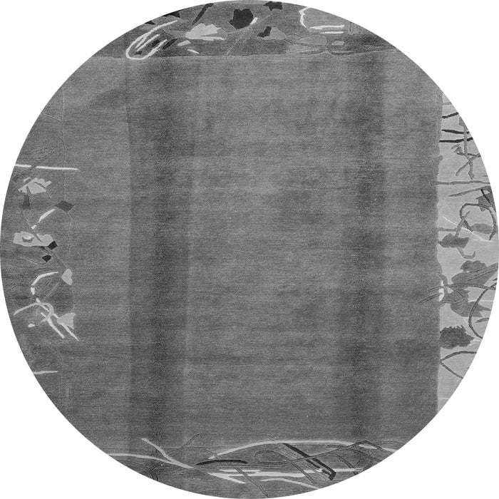 Round Machine Washable Abstract Gray Modern Rug, wshabs1884gry