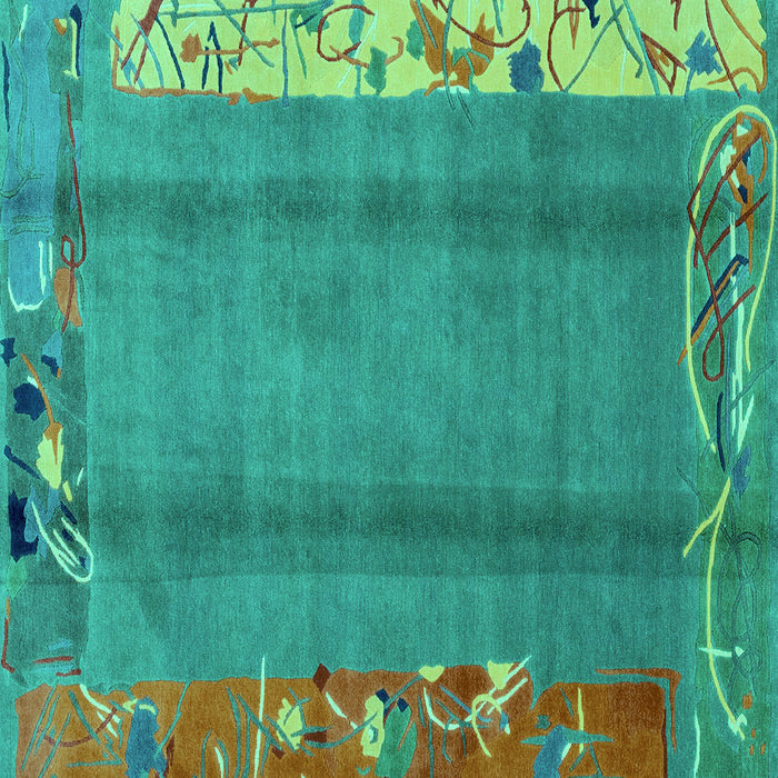 Square Machine Washable Abstract Turquoise Modern Area Rugs, wshabs1884turq