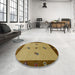 Round Abstract Orange Gold Modern Rug in a Office, abs1885