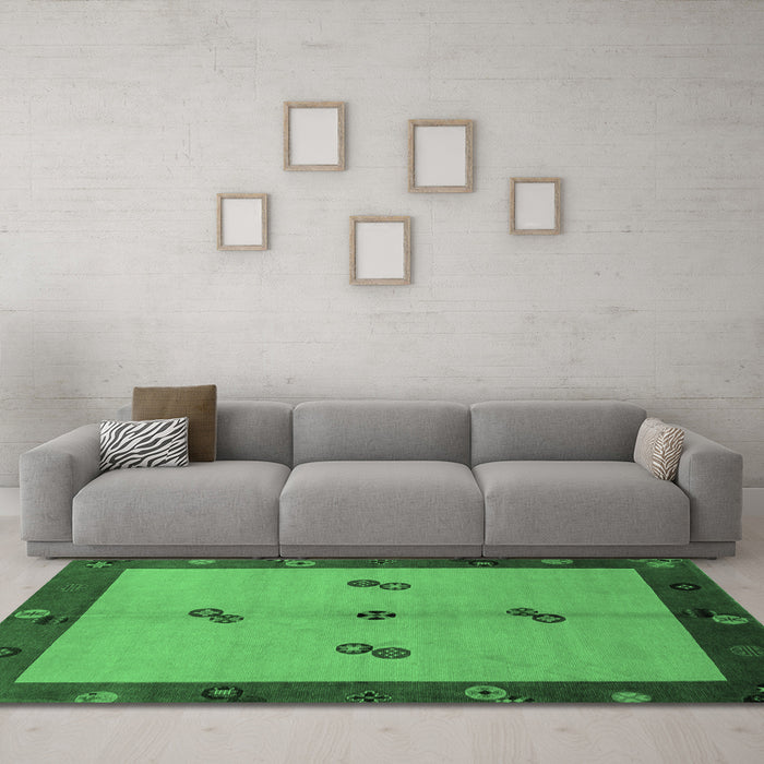 Machine Washable Abstract Emerald Green Modern Area Rugs in a Living Room,, wshabs1885emgrn