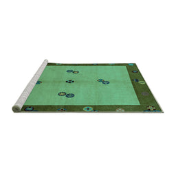 Sideview of Machine Washable Abstract Turquoise Modern Area Rugs, wshabs1885turq