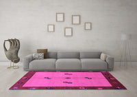 Machine Washable Abstract Pink Modern Rug, wshabs1885pnk