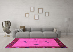 Machine Washable Abstract Pink Modern Rug in a Living Room, wshabs1885pnk