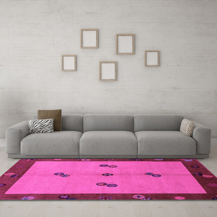 Machine Washable Abstract Pink Modern Rug in a Living Room, wshabs1885pnk