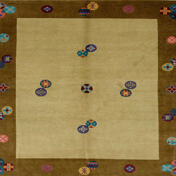 Square Machine Washable Abstract Orange Rug, wshabs1885