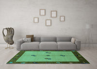 Machine Washable Abstract Turquoise Modern Rug, wshabs1885turq