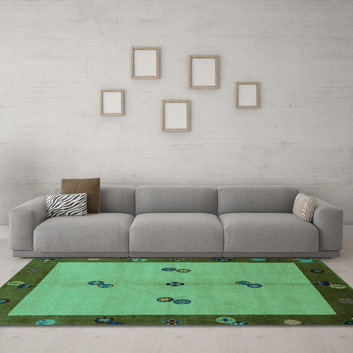 Machine Washable Abstract Turquoise Modern Area Rugs in a Living Room,, wshabs1885turq