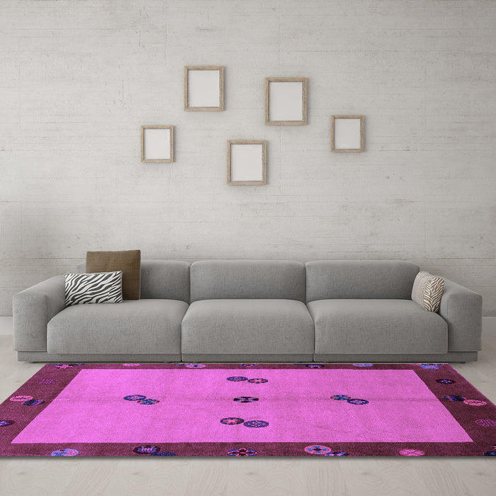Machine Washable Abstract Purple Modern Area Rugs in a Living Room, wshabs1885pur