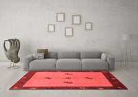 Machine Washable Abstract Red Modern Rug, wshabs1885red