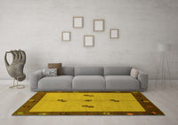 Machine Washable Abstract Yellow Modern Rug, wshabs1885yw