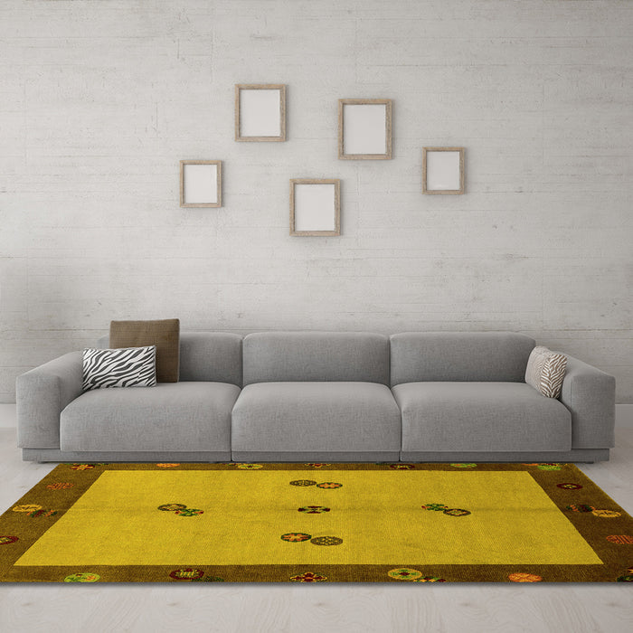 Machine Washable Abstract Yellow Modern Rug in a Living Room, wshabs1885yw