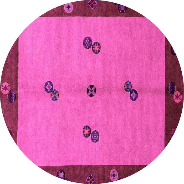 Round Machine Washable Abstract Pink Modern Rug, wshabs1885pnk