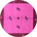 Round Machine Washable Abstract Pink Modern Rug, wshabs1885pnk