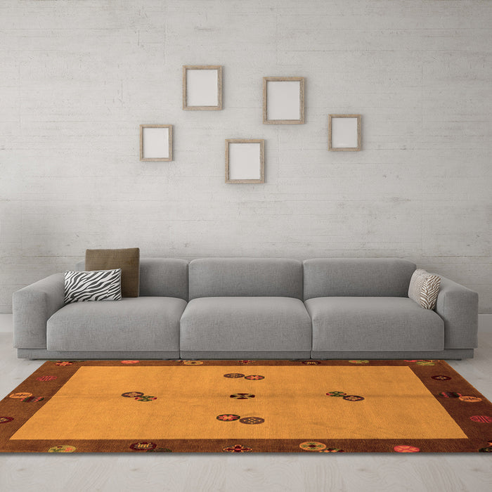 Machine Washable Abstract Orange Modern Area Rugs in a Living Room, wshabs1885org