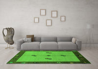 Machine Washable Abstract Green Modern Rug, wshabs1885grn