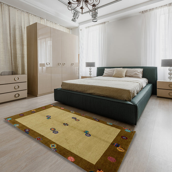 Abstract Orange Gold Modern Rug in a Bedroom, abs1885