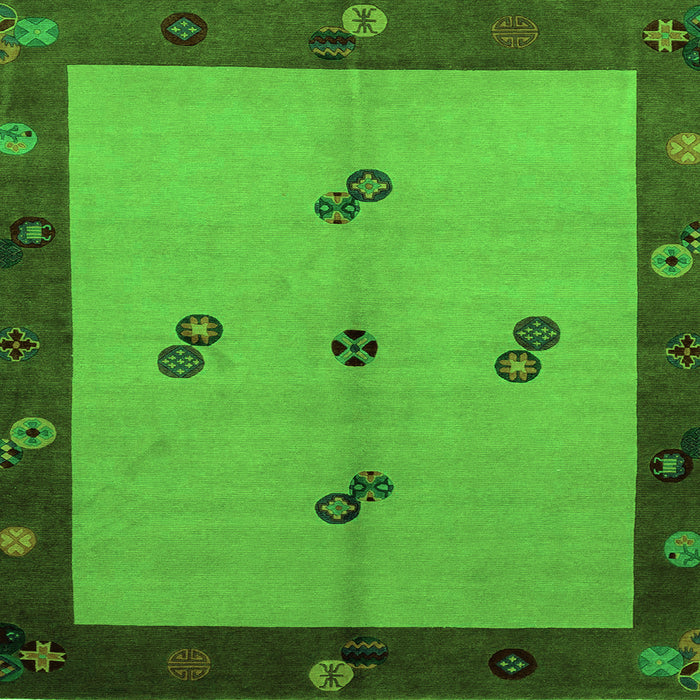 Square Machine Washable Abstract Green Modern Area Rugs, wshabs1885grn