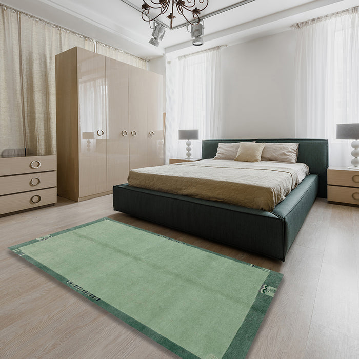 Machine Washable Abstract Green Rug in a Bedroom, wshabs1886