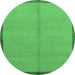 Round Machine Washable Abstract Emerald Green Modern Area Rugs, wshabs1886emgrn