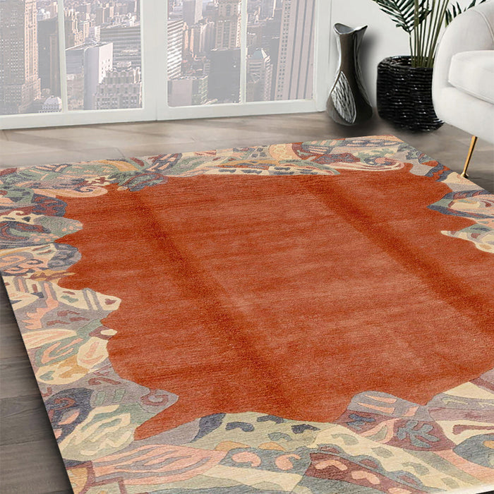 Machine Washable Abstract Light Copper Gold Rug in a Family Room, wshabs1887