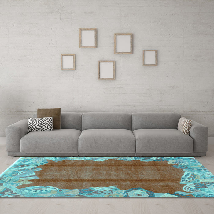 Machine Washable Abstract Light Blue Modern Rug in a Living Room, wshabs1887lblu