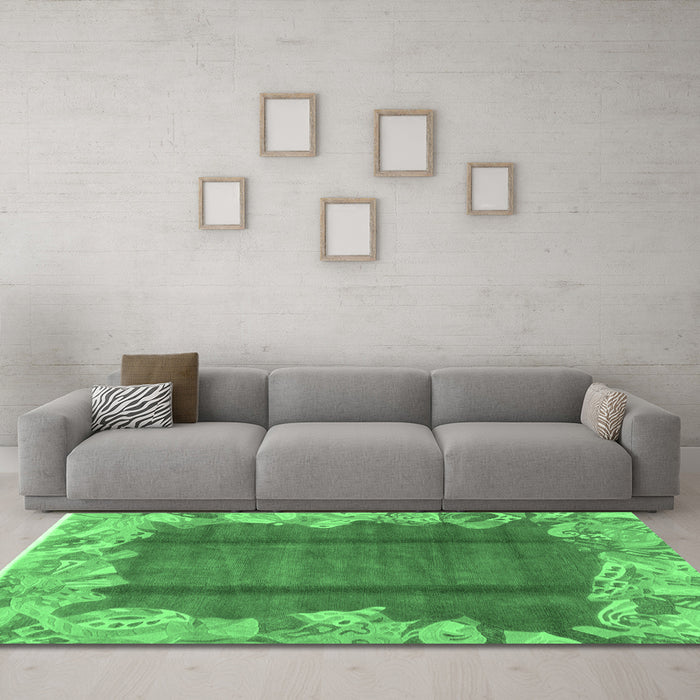 Machine Washable Abstract Emerald Green Modern Area Rugs in a Living Room,, wshabs1887emgrn