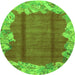 Round Abstract Green Modern Rug, abs1887grn